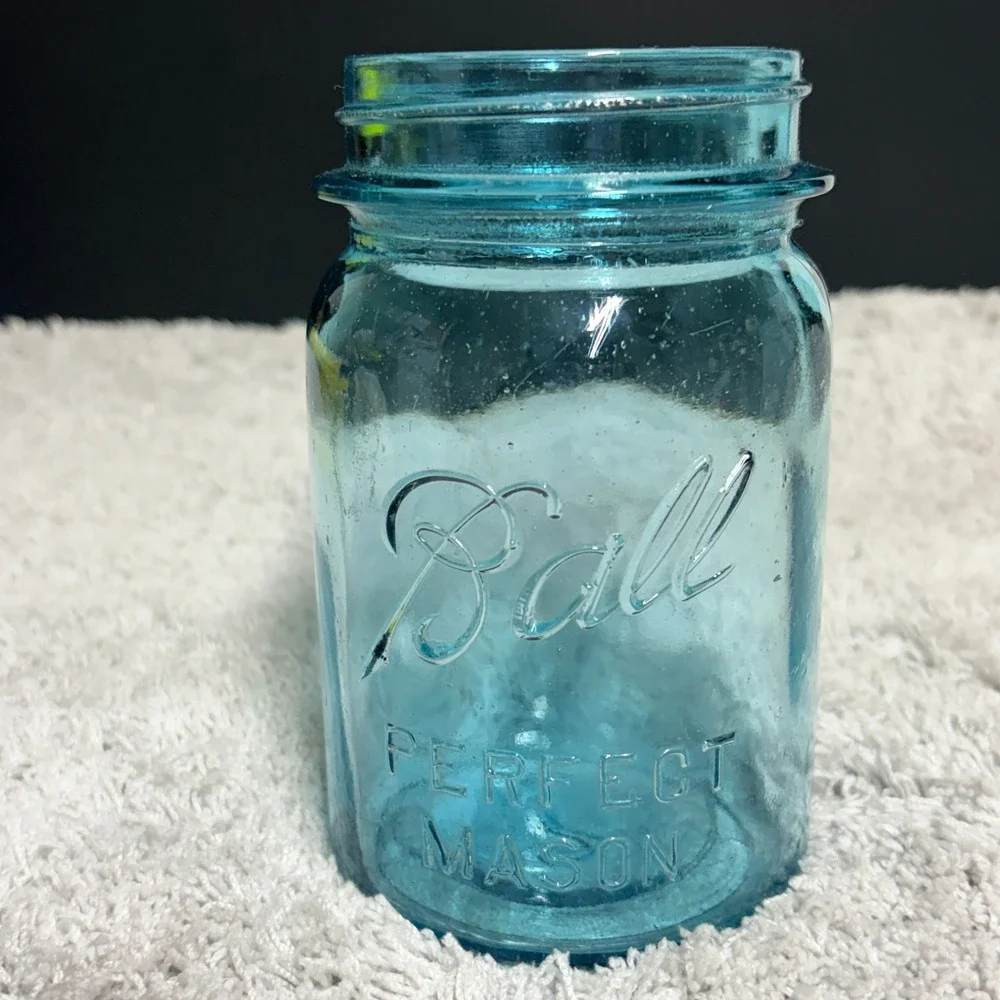 Vintage Ball‎ Perfect Mason Jar Aqua Blue Glass with Presto Aluminum 1910-1933